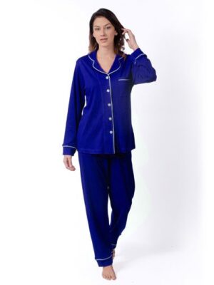 Piped Pajama Set Dark Blue